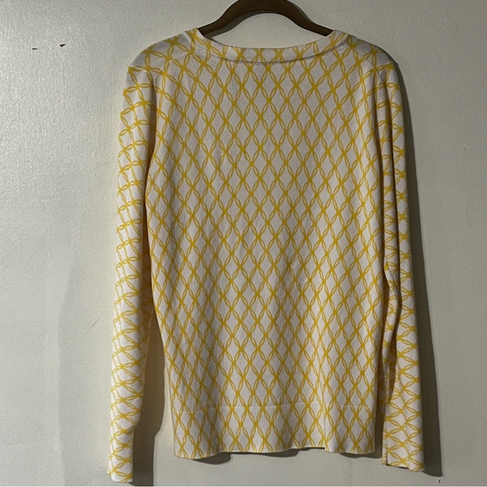 White Stag Cardigan Yellow White Geometric Button Front Size M - Picture 3 of 6